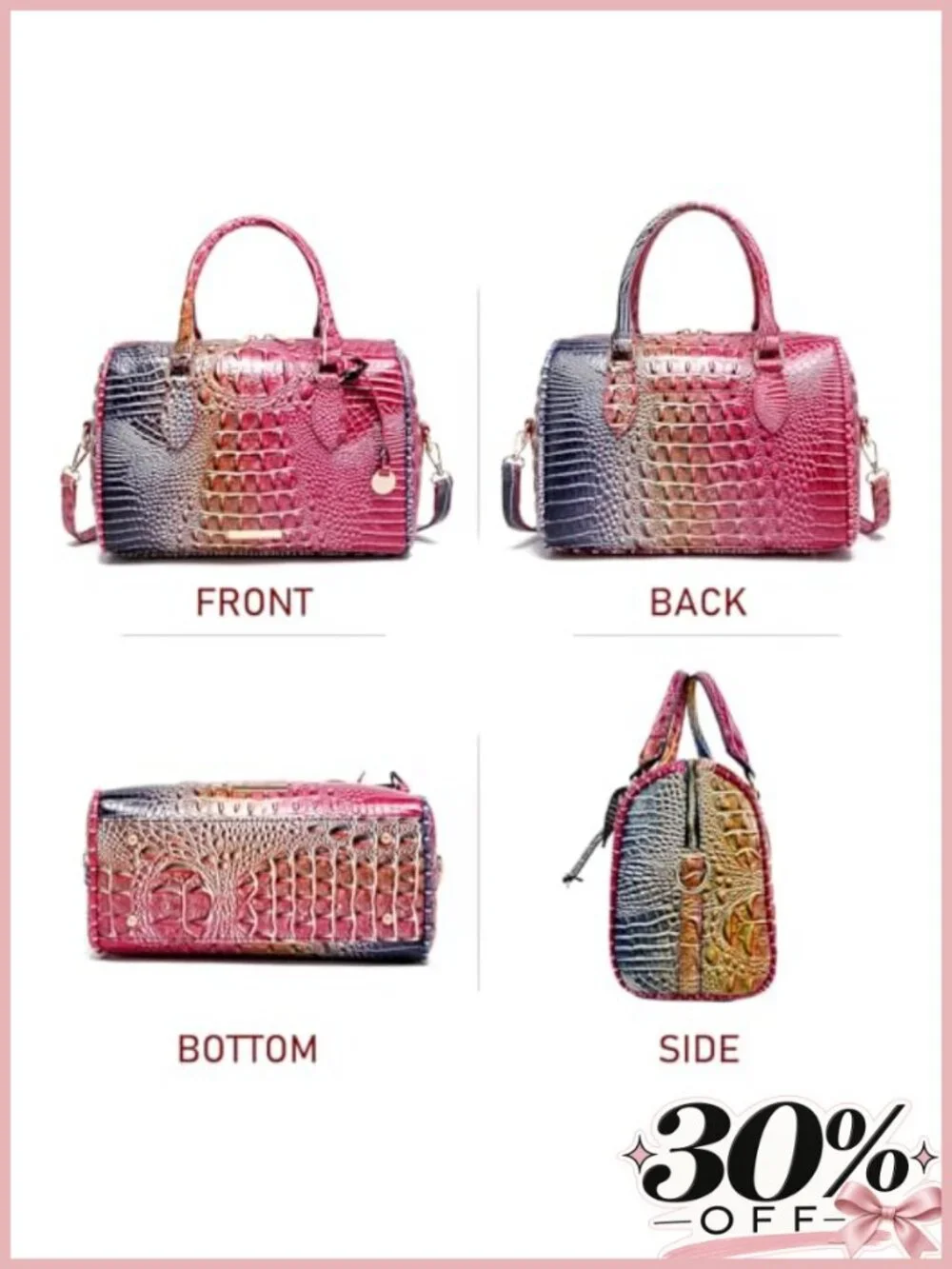Vegan Leather Crocodile Embossed Satchel Top Handle Shoulder Bag Tote
